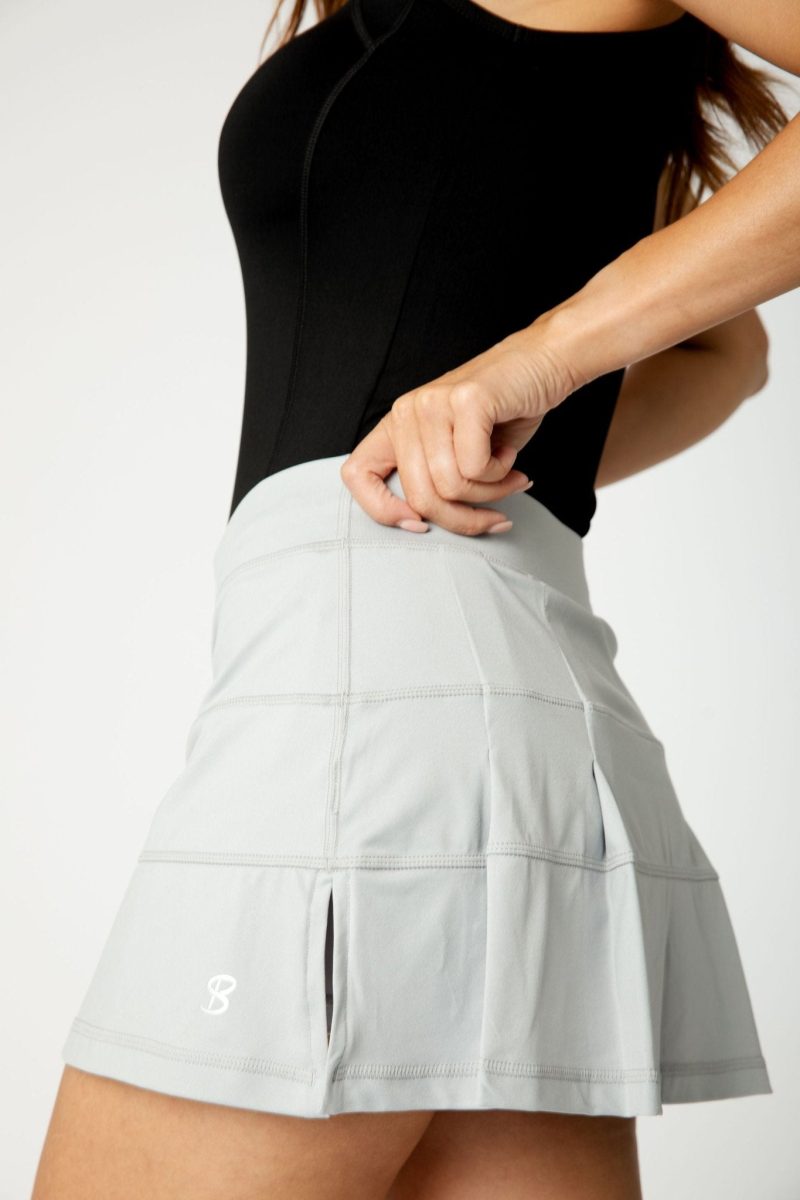 Stone Grey 12" Panel Back Pleat Tennis Skort by Sofibella, side view