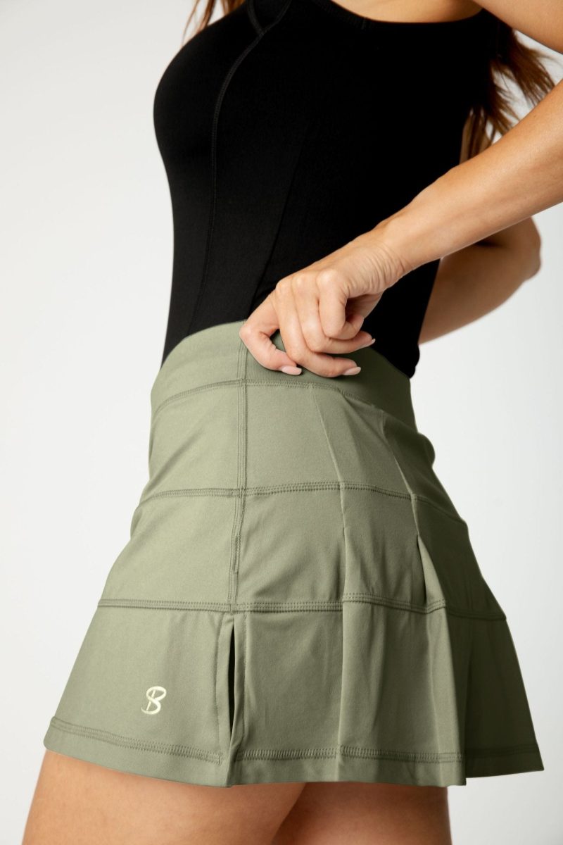 Army Green 13" Panel Tennis Skort with Back Pleats by Sofibella, side view