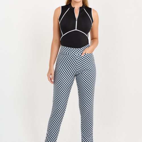 High waisted gingham women's golf ankle pant with pockets, front view