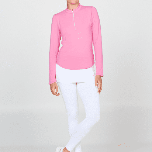 Women's Long Sleeve Tennis Top with Zipper by Sofibella, rosa color, front view