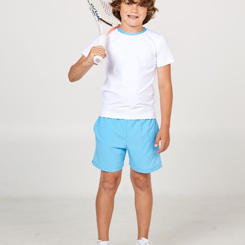 Perfect Volley Turquoise Boys' Tennis Shorts by Sofibella, front view