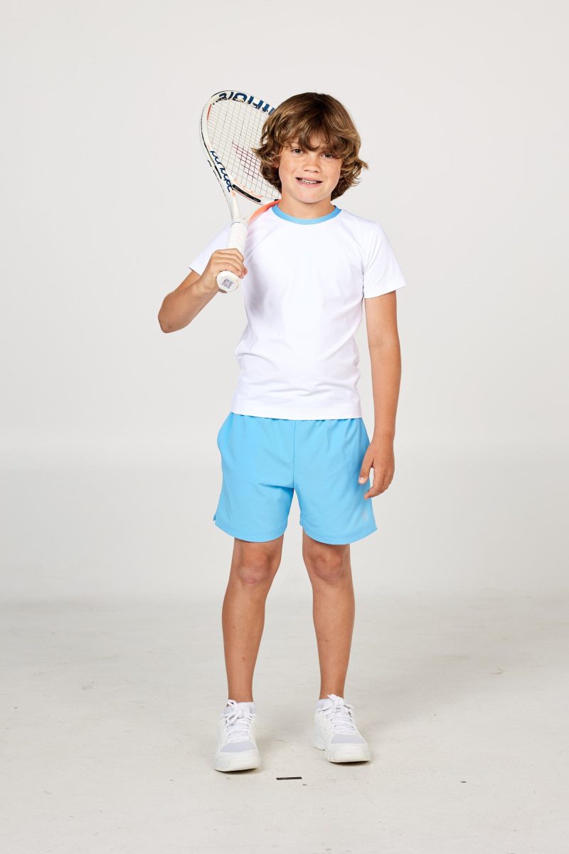 Perfect Volley Turquoise Boys' Tennis Shorts by Sofibella, front view