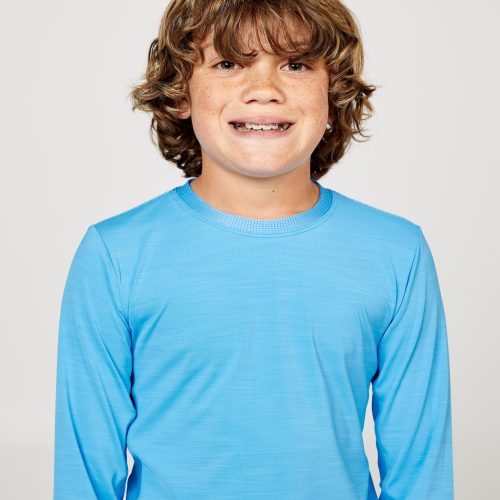 Perfect Volley Boy's Turquoise Long Sleeve Tennis Top by Sofibella, front view