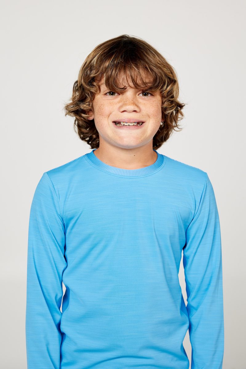 Perfect Volley Boy's Turquoise Long Sleeve Tennis Top by Sofibella, front view