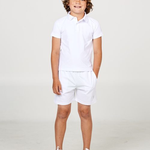 Perfect Volley White Boys' Tennis Shorts by Sofibella, front view