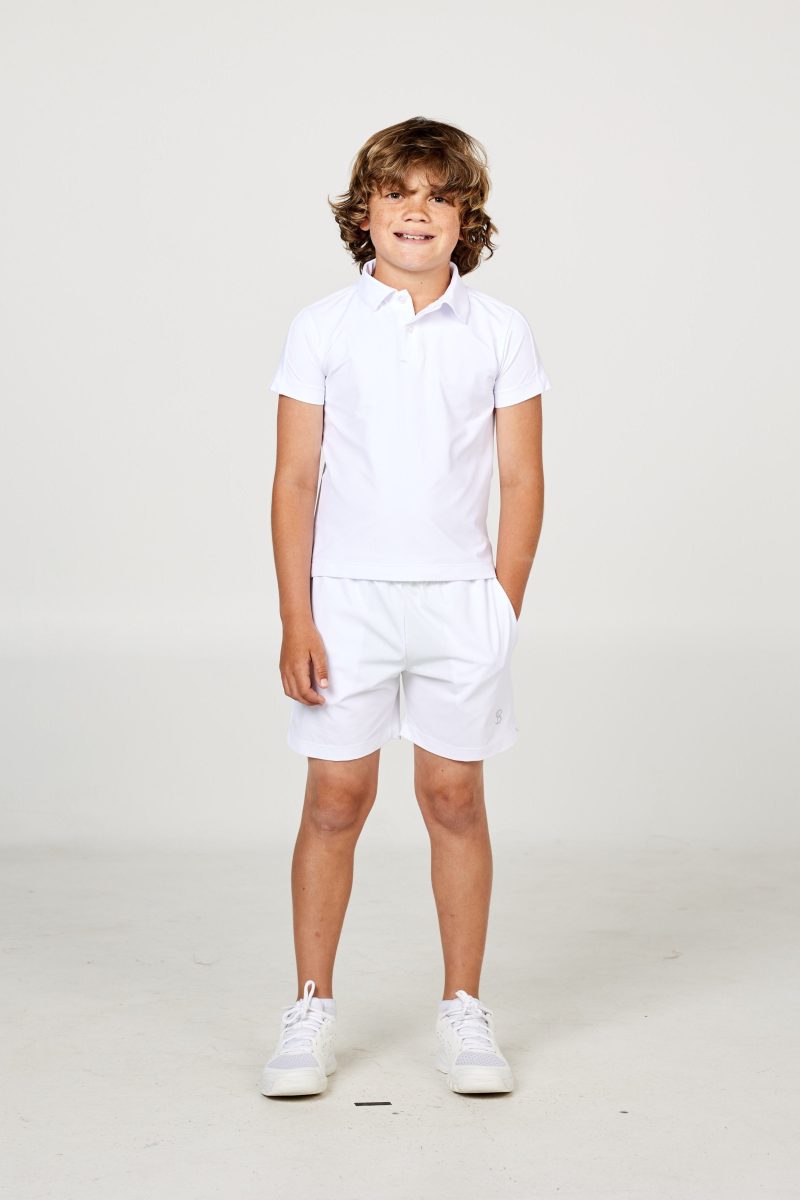 Perfect Volley White Boys' Tennis Shorts by Sofibella, front view