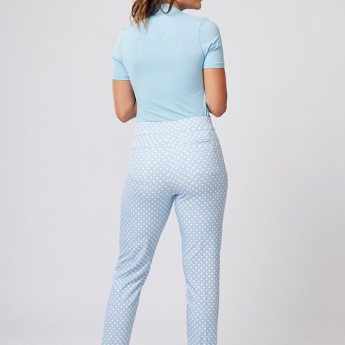 UV Staples Baby Blue Polkadot Women's Golf Ankle Pant by Sofibella, back view