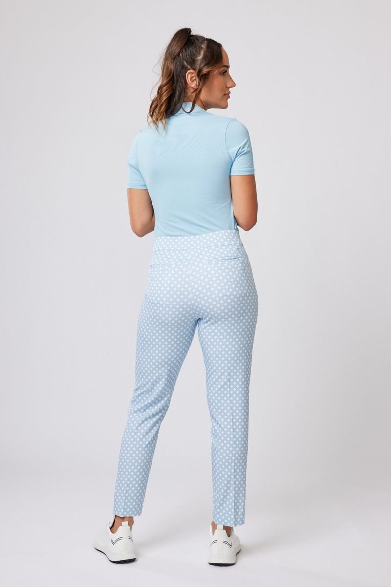 UV Staples Baby Blue Polkadot Women's Golf Ankle Pant by Sofibella, back view