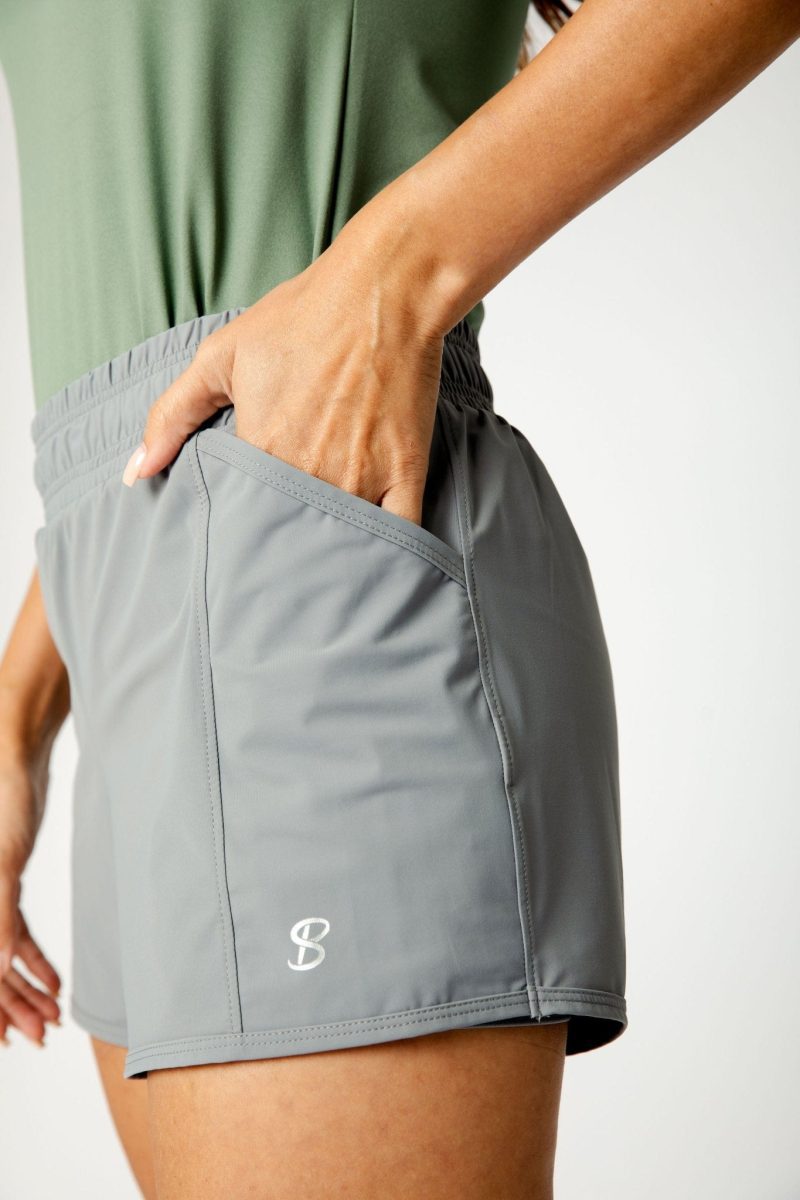 Athletic Grey Tennis Shorts by Sofibella, close up of pocket