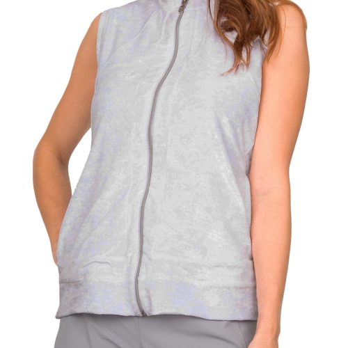 Women's Silver Crushed Velvet Sport Zipper Vest by  Sofibella, front view