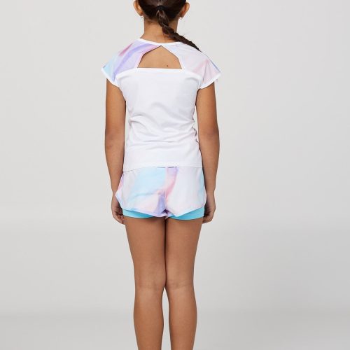 Girl's White Watercolors Cap Sleeve Tennis Top by Sofibella, back view