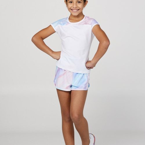 Girl's White Watercolors Cap Sleeve Tennis Top by Sofibella, front view