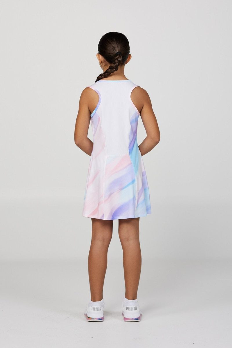 Girl's Watercolor Sleeveless Tennis Dress by Sofibella, back view