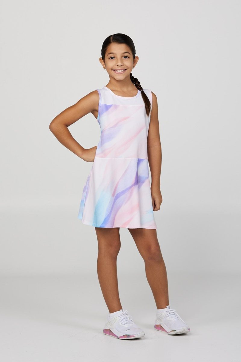 Girl's Watercolor Sleeveless Tennis Dress by Sofibella, side view