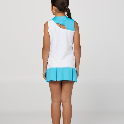 Girl's Sleeveless White & Turquoise Tennis Tank Top by Sofibella, back view