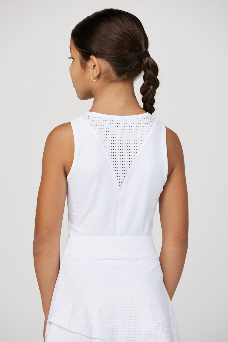 Girl's White Tennis Tank Top - On the Dot, by Sofibella, detail of back