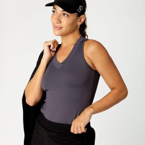 Women's UV Staples Tennis or Golf Jacket by Sofibella, front view in black color