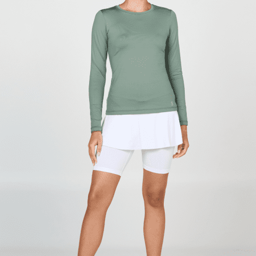 Women's Long Sleeve Tennis Crew Neck Top by Sofibella, army color, front view