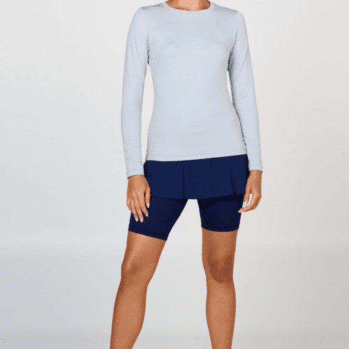 Women's Long Sleeve Tennis Crew Neck Top by Sofibella, stone color, front view