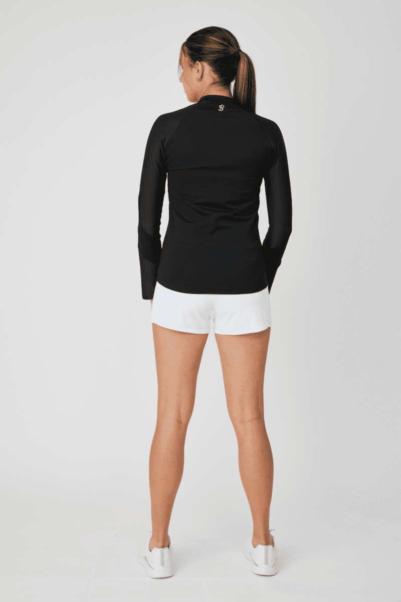 UV Staples Mesh Inserts Performance Black Zipper Jacket by Sofibella, back view