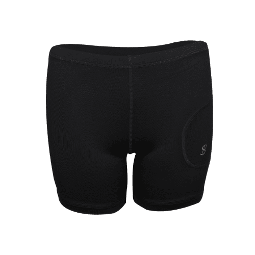 Women's Sport Black Shorties with 5" Inseam by Sofibella. Front view