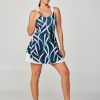 Isla Bonita Women's Navy Print Tennis Dress by Sofibella, front view on model