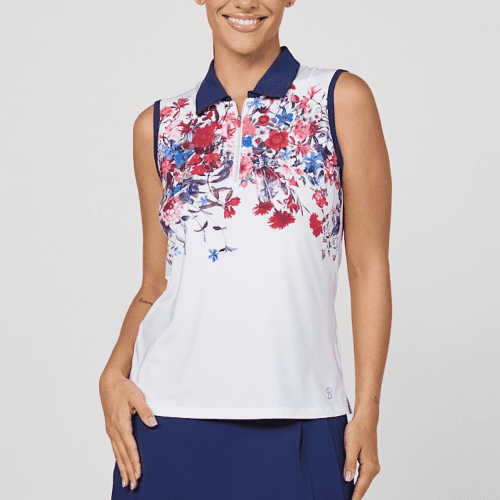 womens sleeveless polo wild flowers sofibella 306051