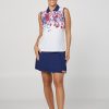 Women's Wild Flowers Golf Sleeveless Polo Top with Zipper by Sofibella, full front view